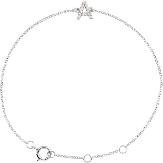 White Gold Diamond Personalized Initial Bracelet 6-7"