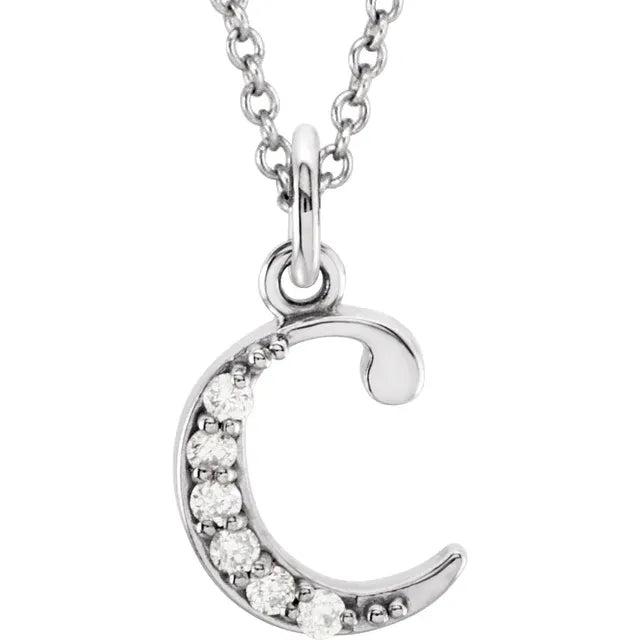 White Gold Natural Diamond Lowercase Initial A-Z Necklace