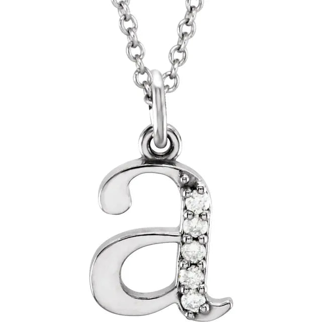 White Gold Natural Diamond Lowercase Initial A-Z Necklace