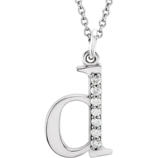 White Gold Natural Diamond Lowercase Initial A-Z Necklace