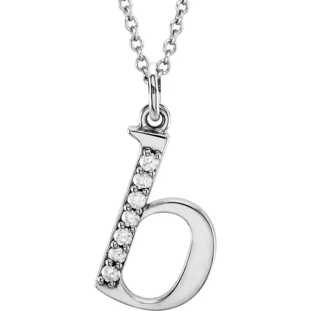 White Gold Natural Diamond Lowercase Initial A-Z Necklace