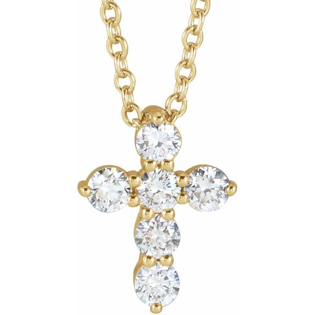 Natural Diamond Cross Necklace 1/2 CTW Adjustable 16-18 Inches