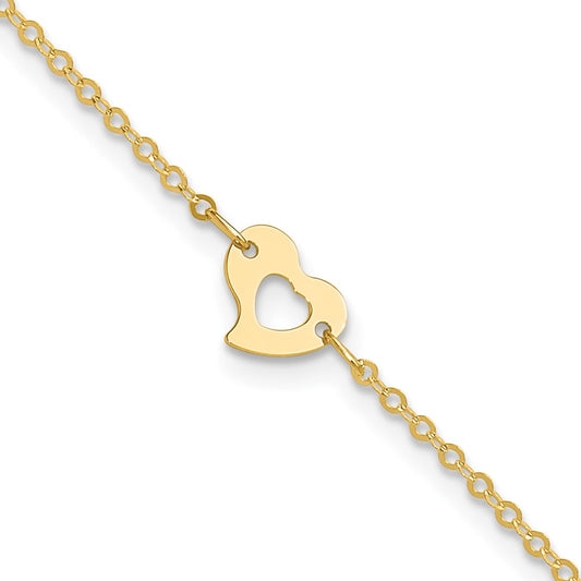 Polished Heart Anklet 9 Inches Plus 1 Inch Extension