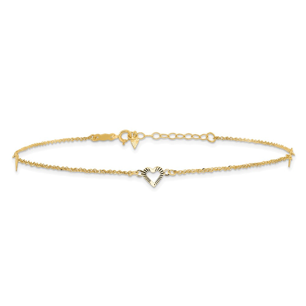Diamond-cut Hearts Anklet 9 Inches Plus 1 Inch Extension