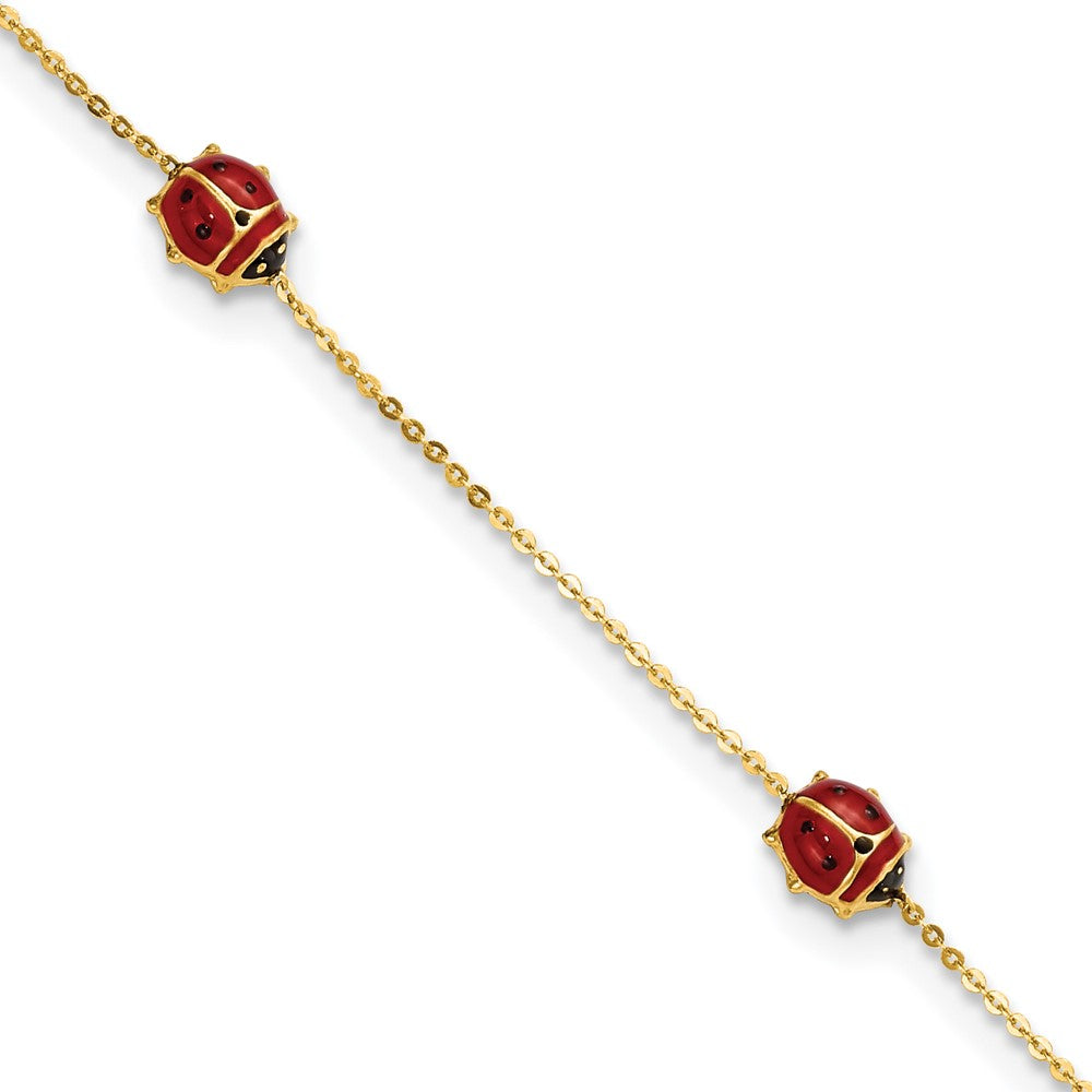 Polished Enameled Ladybugs Bracelet 6.5 Inches with 0.75 Inch Extension