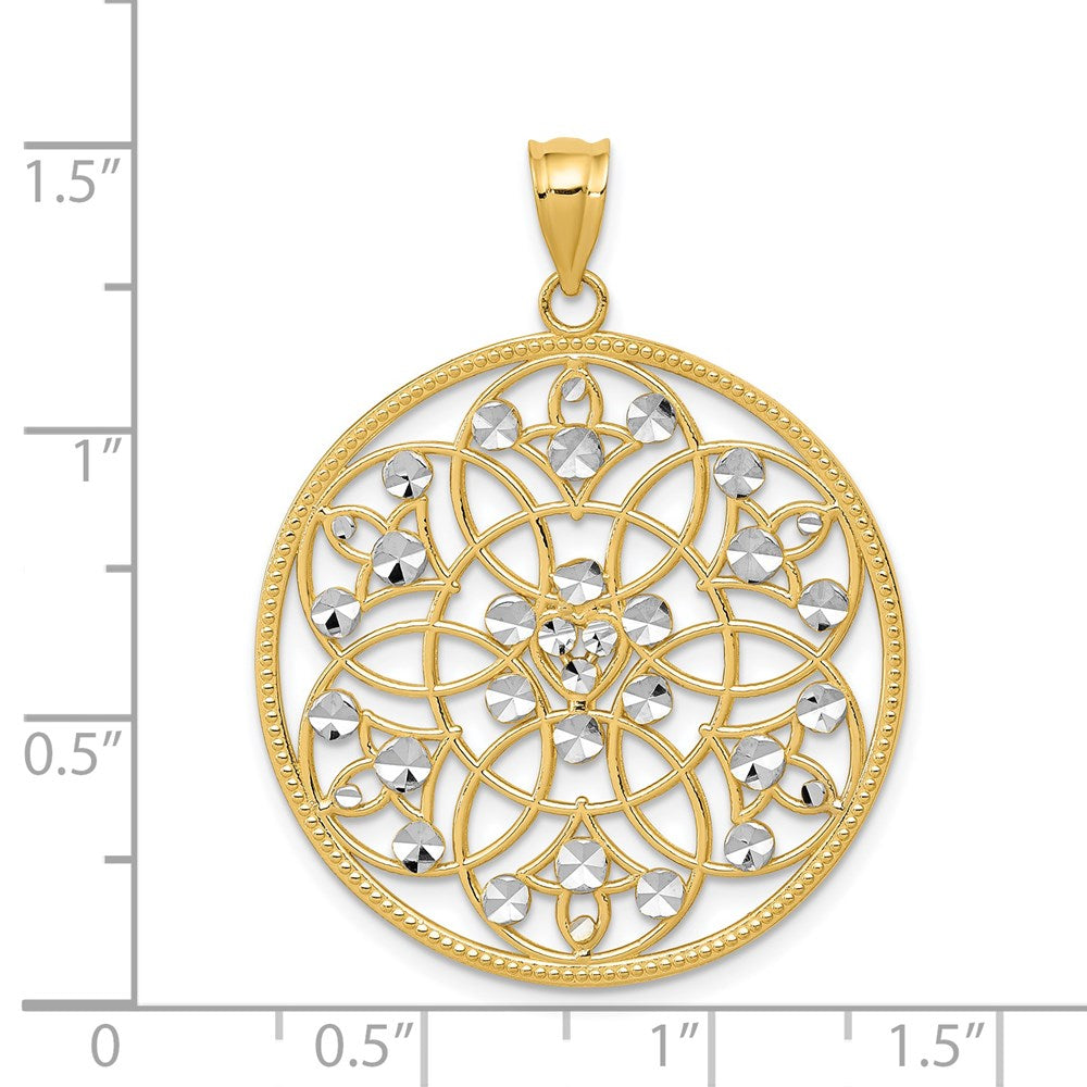 Rhodium Diamond-cut Circle Pendant