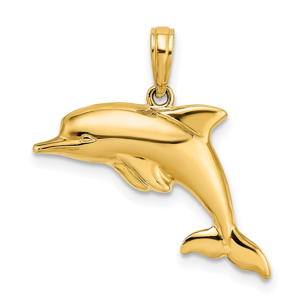 Gold w/Rhodium Reversible Puffed Dolphin Charm