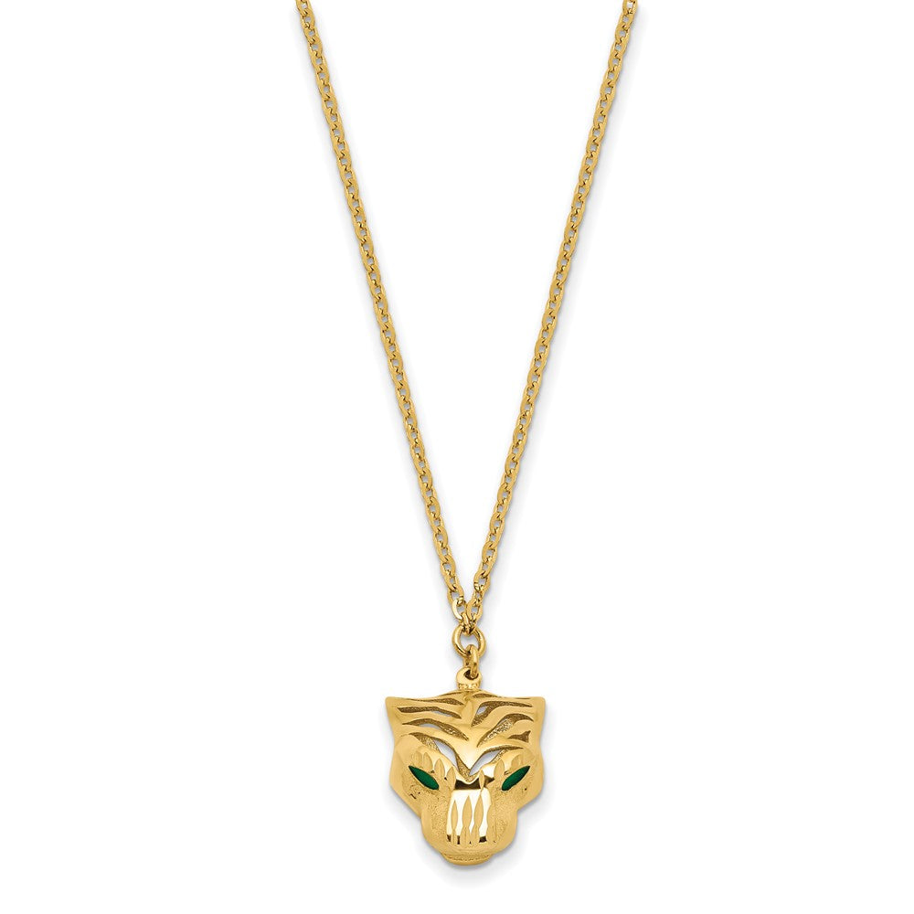 Polished Diamond-cut Green Enamel Tiger Necklace