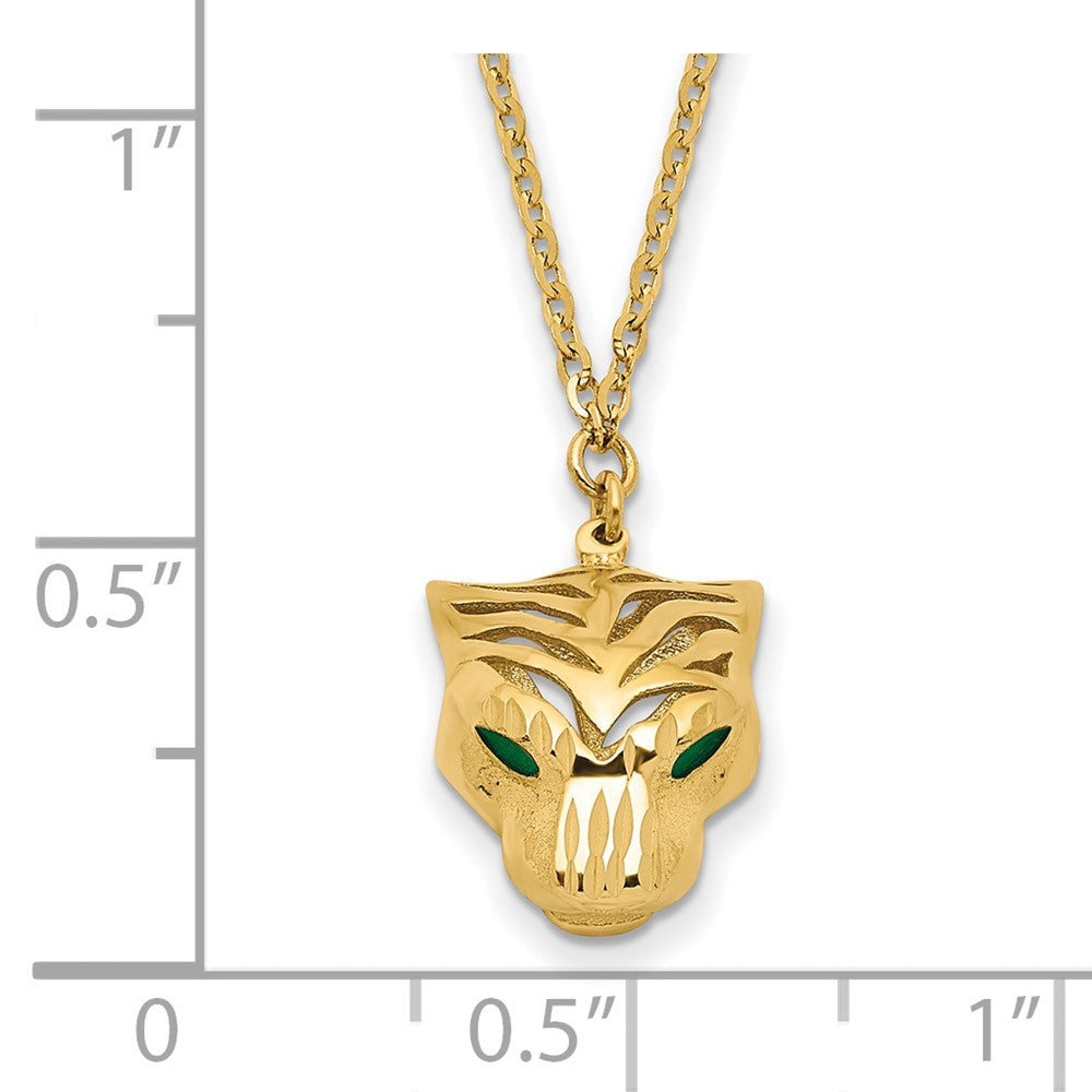 Polished Diamond-cut Green Enamel Tiger Necklace