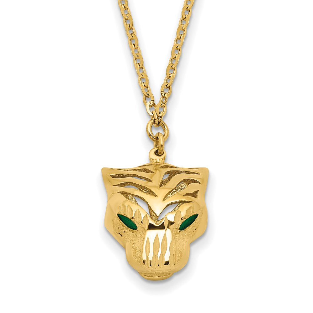 Polished Diamond-cut Green Enamel Tiger Necklace