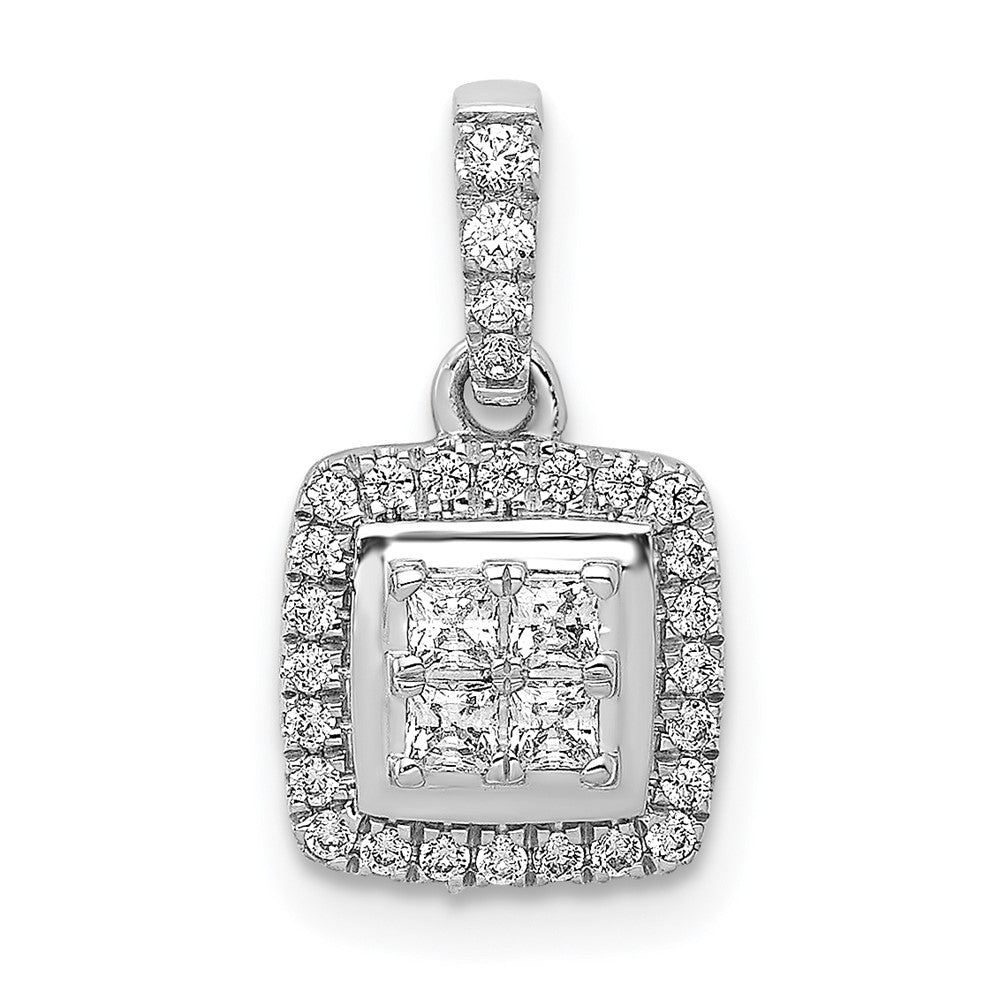 White Gold Diamond Square Cluster Pendant