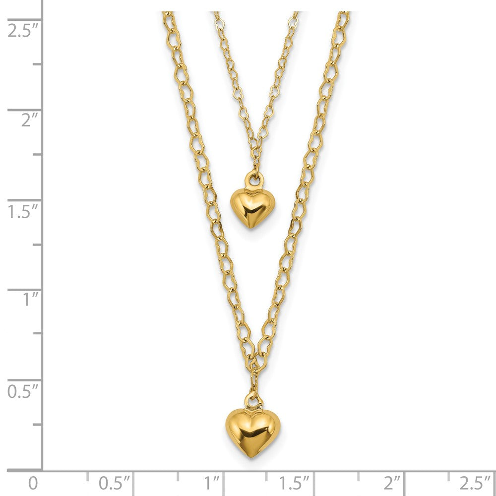 Double Layer Heart Link Polished Hearts Necklace with 2 Inch Extension