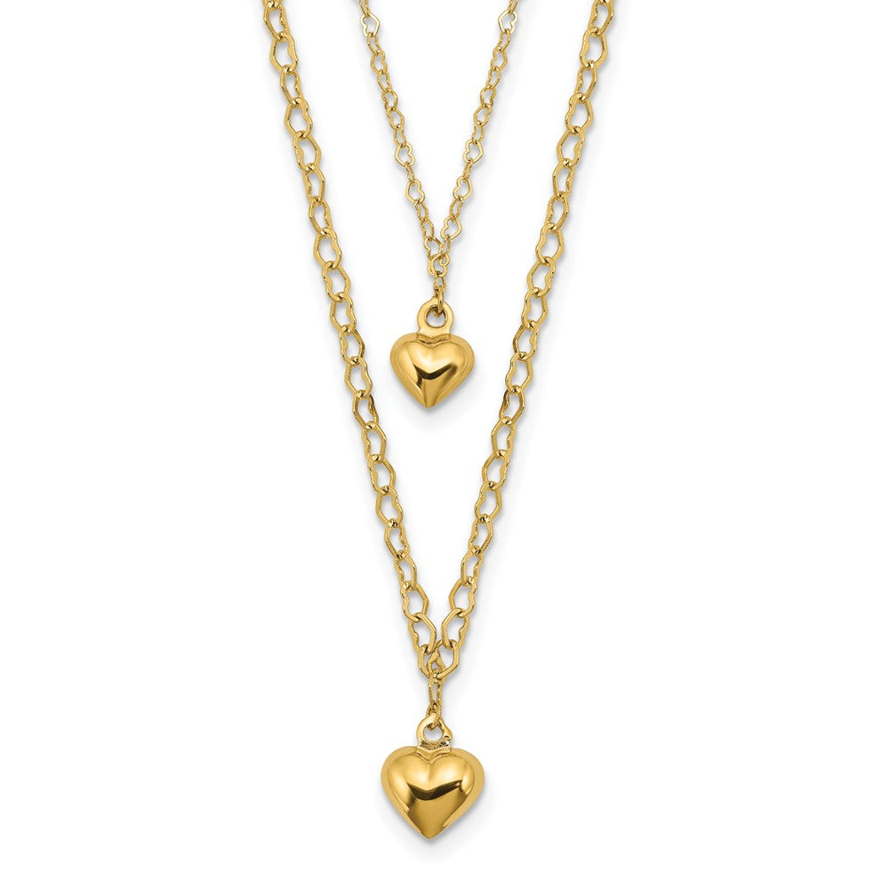 Double Layer Heart Link Polished Hearts Necklace with 2 Inch Extension