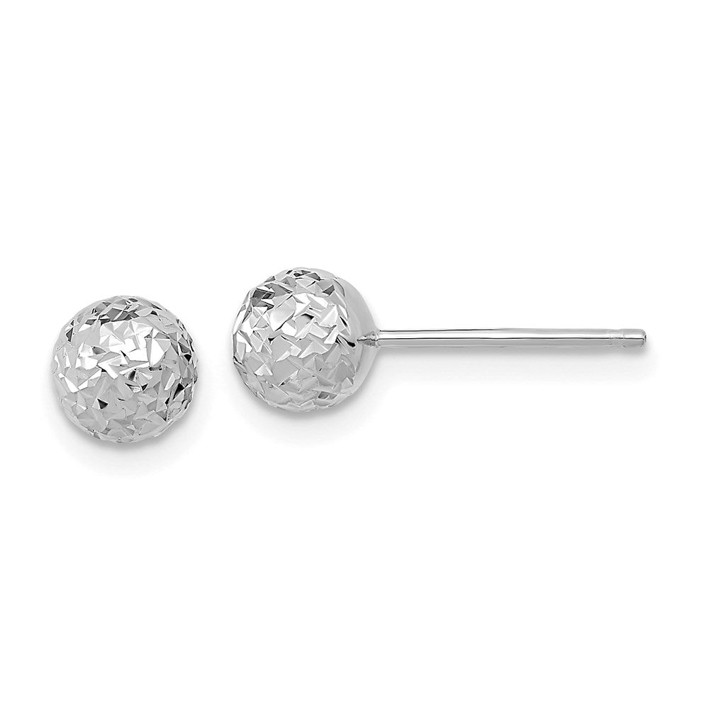 White Gold Diamond-cut Ball Post Earrings