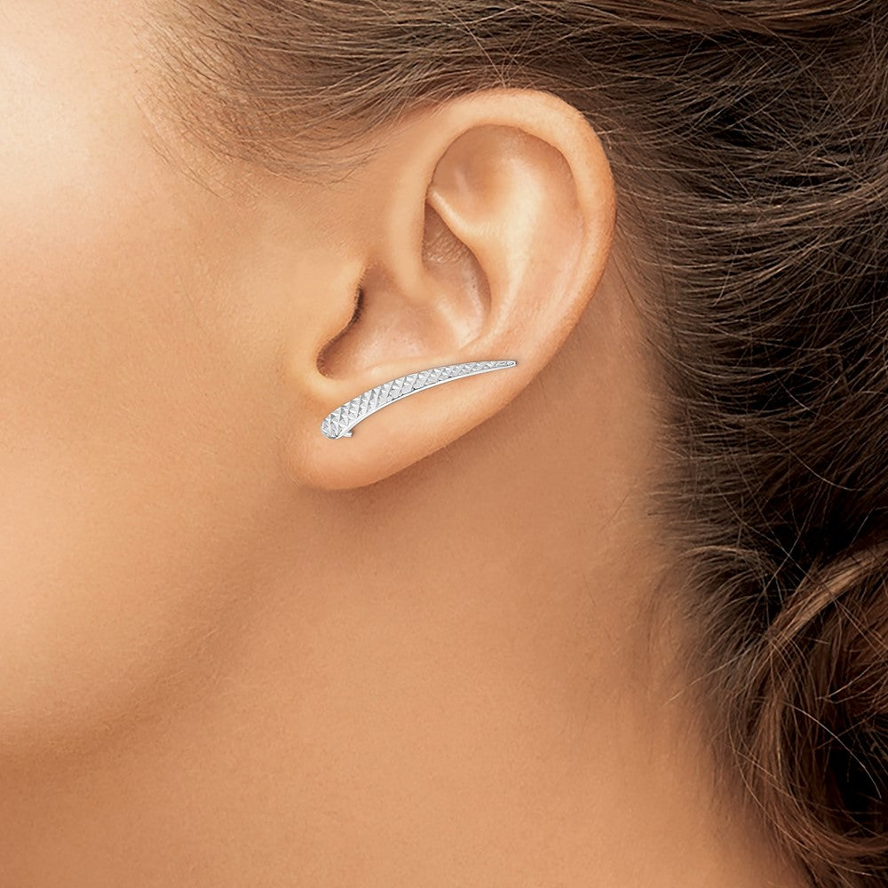 White Gold Polished and Textured Ear Climber Earrings