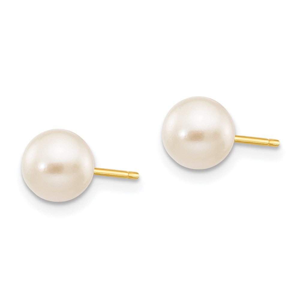 Round White Saltwater Akoya Cultured Pearl Stud Post Earrings