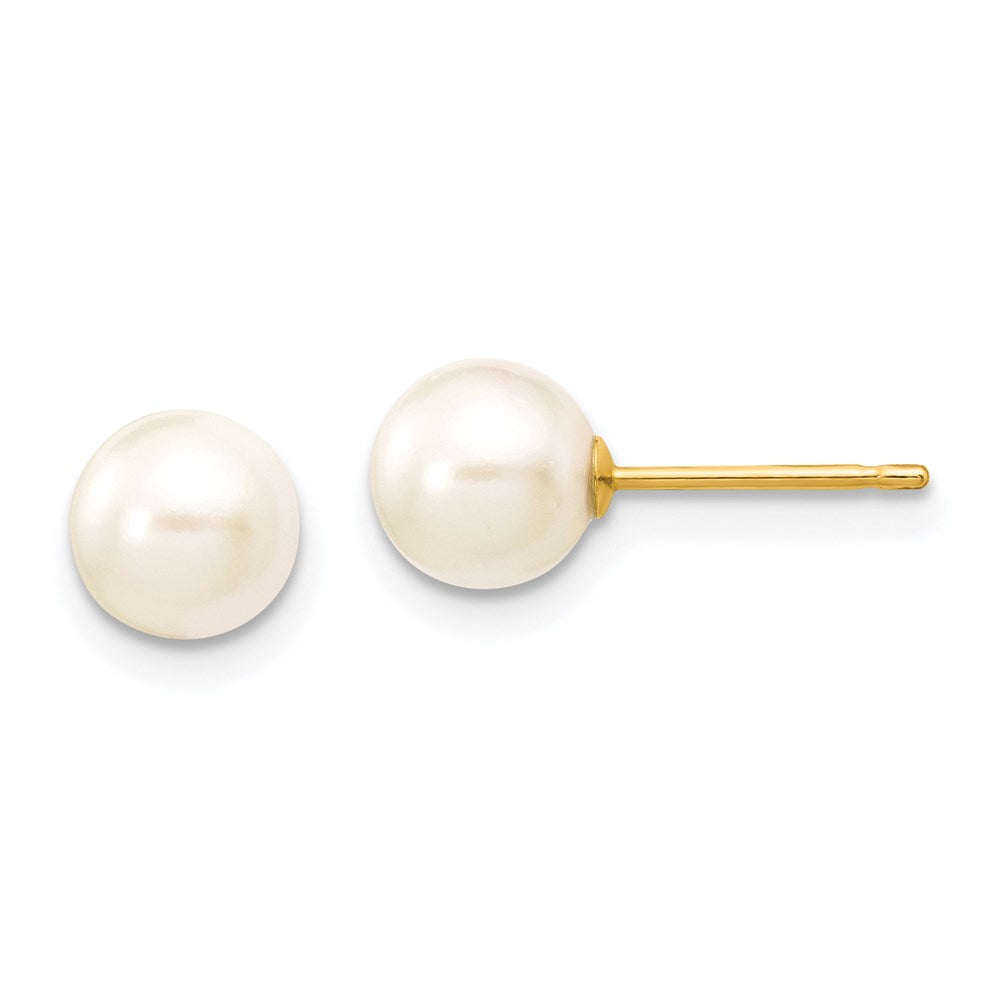 Round White Saltwater Akoya Cultured Pearl Stud Post Earrings