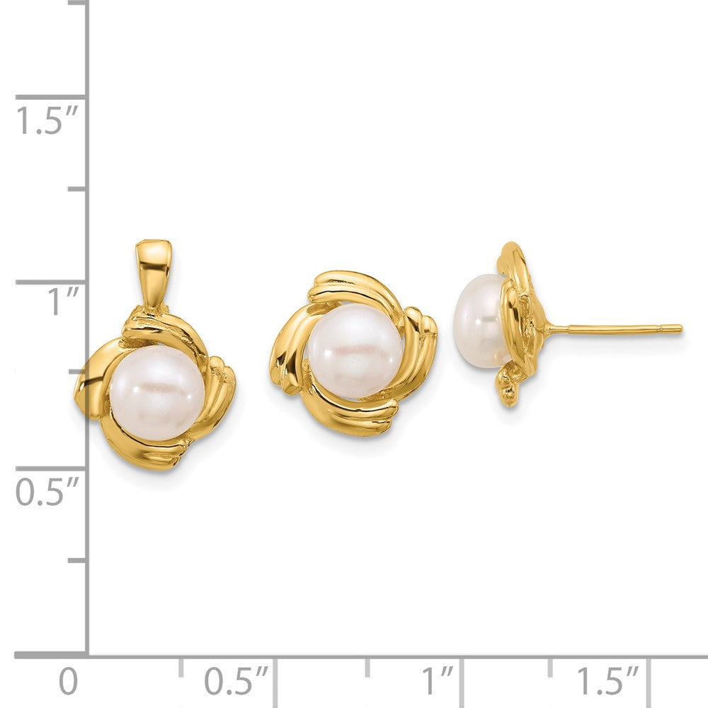 White Button Freshwater Cultured Pearl Earring and Pendant Set