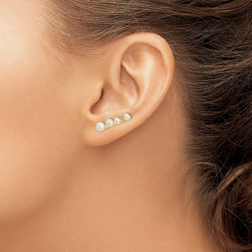 Freshwater Cultured Pearl Diamond Ear Climber Earrings