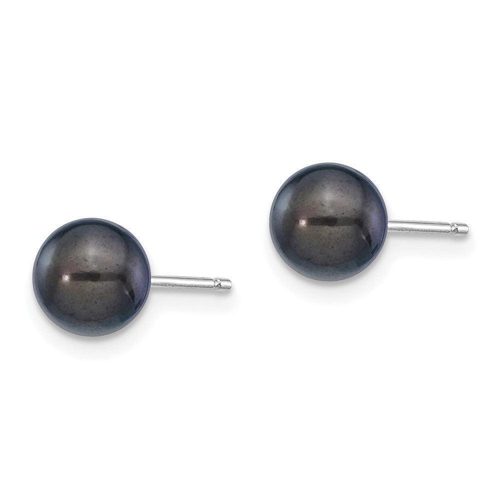 White Gold Round Black Saltwater Akoya Earrings