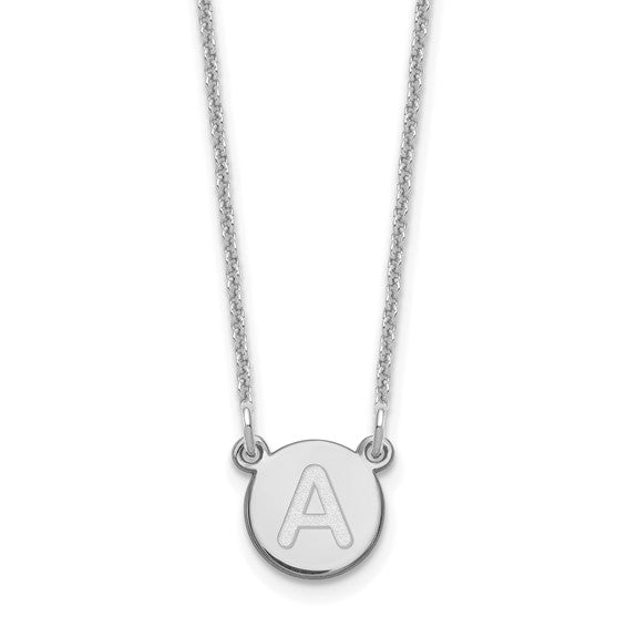 White Gold Tiny Circle Block Letter Initials A-Z Necklace