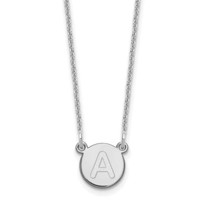 White Gold Tiny Circle Block Letter Initials A-Z Necklace