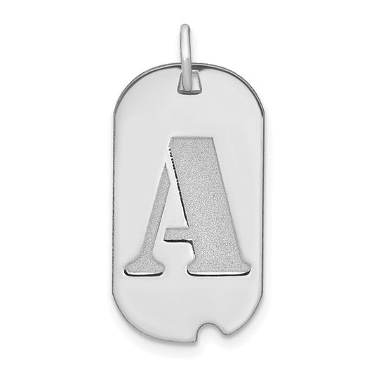 White Gold Polished Dog Tag Pendant Letter Initial A-Z